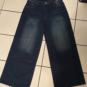 SHEIN Blue Flare Wide-Leg Jeans Classic Denim